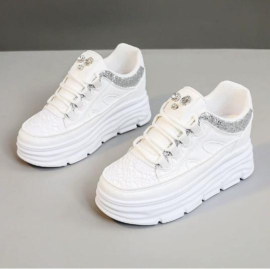New white sneakers for autumn, thick-soled solid color, durable, versatile and breathable for students P203