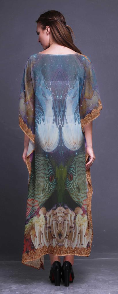 Phagun Clown Fish & Shell Ocean Ladies Kaftan Holiday Loungewear Maxi Dress Beach