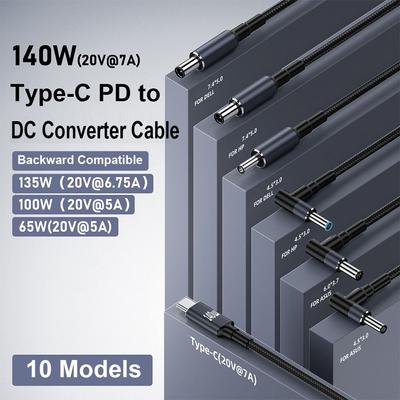 USB Type C To DC Cable PD 140W Laptop Power Supply Cord 20V 7A Converter Line Fast Charging Wire 5.5X2.5mm for HP/Dell/Asus