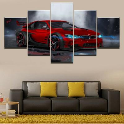Red Sport Car Cool Vehicle 5 Pcs Wall Art Canvas Posters Paintings for Living Room Bedroom Home Decor Pictures Decoration