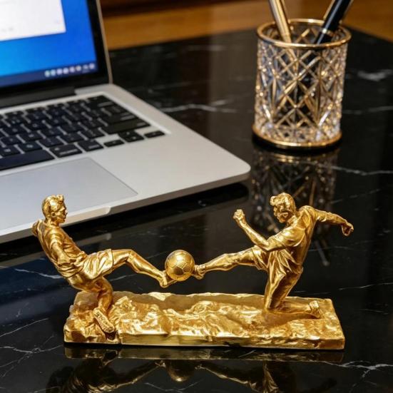 Soccer Player Statue, 3D Printed 2 Men Playing Soccer Figurine, Sports Table Sculpture for Home, Office Decor, Gifts for Sports Lovers, Men