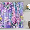 4-Piece Purple Floral Shower Curtain Cute Colorful Flower Bathroom Set with Shower Curtain and Rugs, Pretty Funky Watercolor Clo