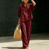 Completo da Donna in Lino a Due Pezzi con Maniche ad Ala di Pipistrello, Camicia Casual e Pantaloni a Gamba Larga, Outfit per Vacanze Estive, Set da Relax