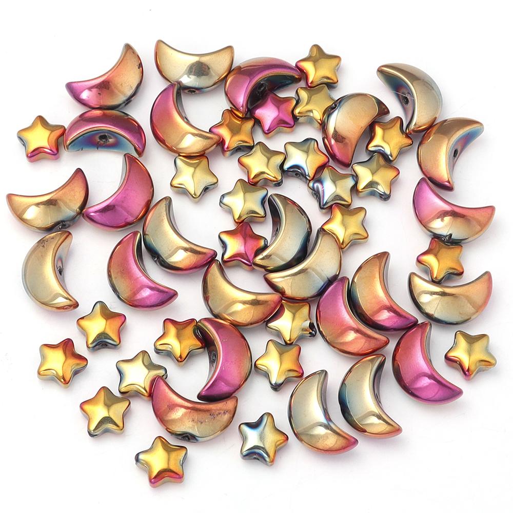 50Pcs Colored Crystal Glass Beads Mixed Star Moon Loose Pendant Beads For DIY Crafts Jewelry Handmade Earring Necklace Accessory