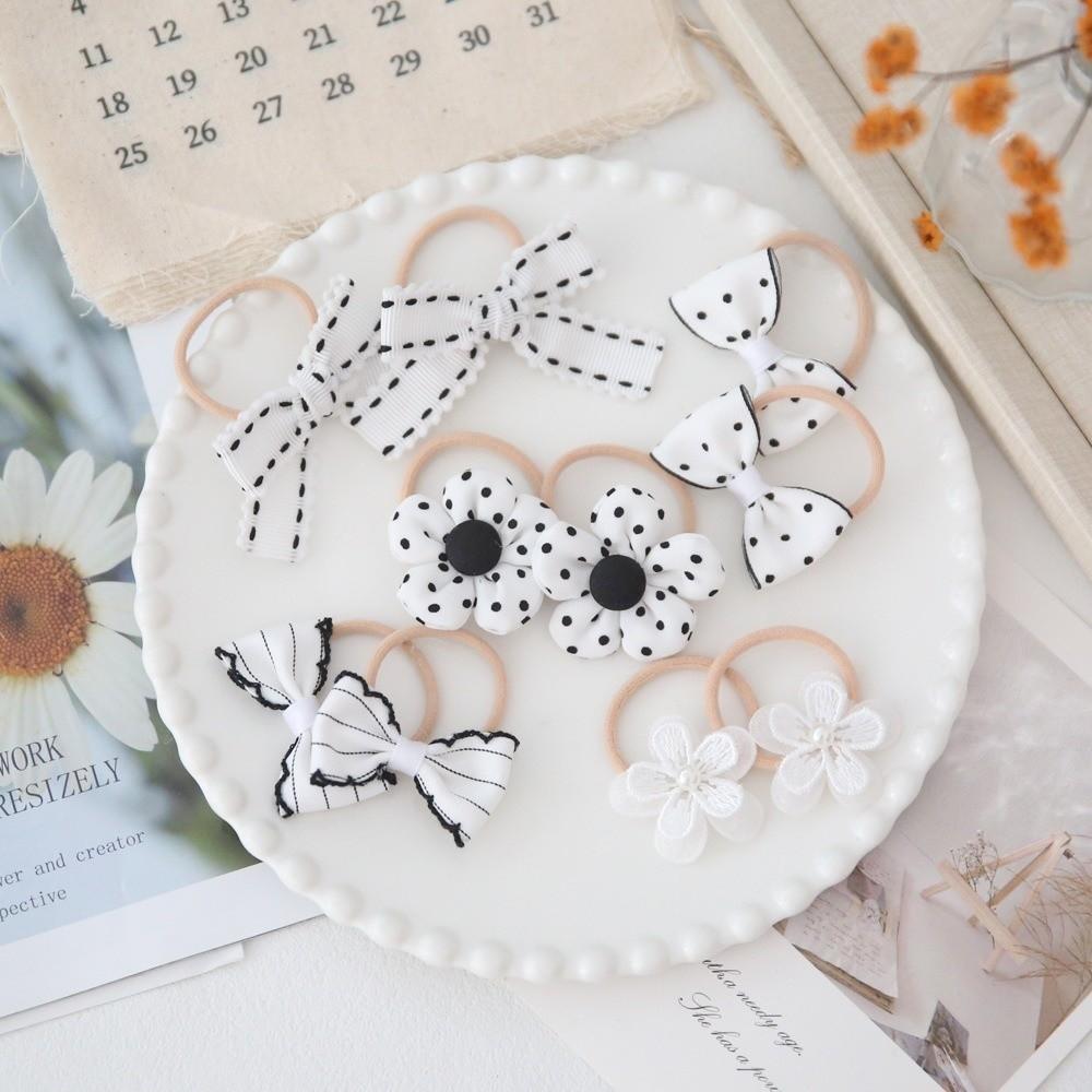 10pcs Handmade Flower Bows Hair Ropes Elastic Harpin Girls Hair Bows Set No Harm Hair Accessories Bowknot Hair Ties