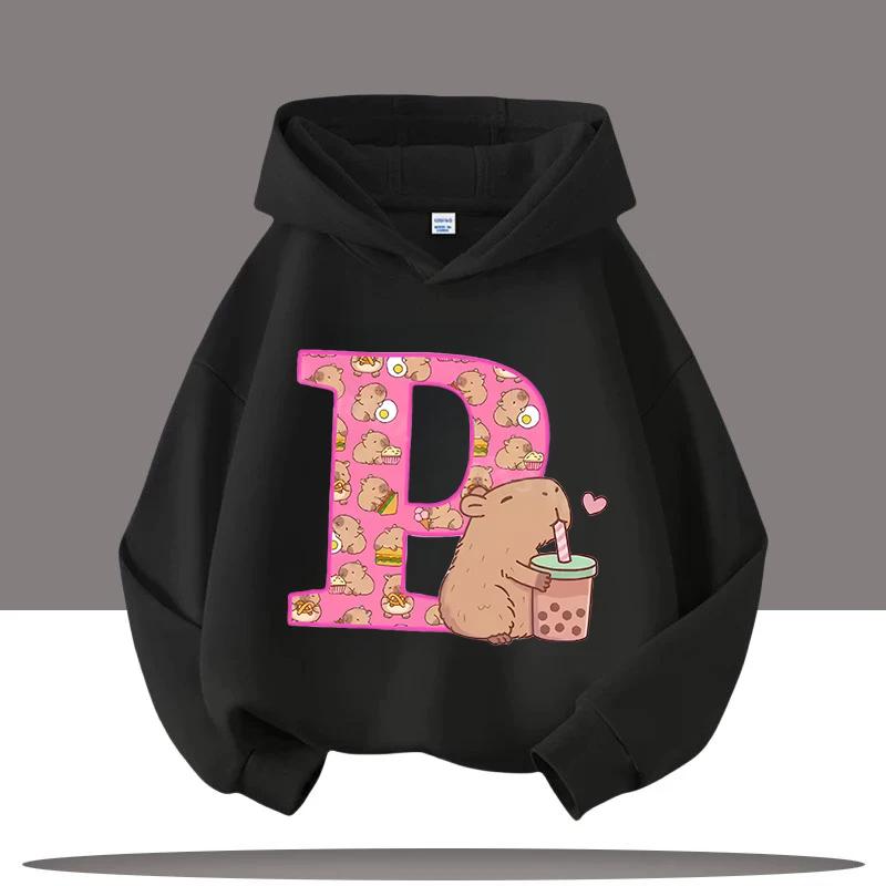 New Children's Cartoon Cute Adorable Big Letters Capibara Autumn Winter Fashion Trend Boys Girls Playful Loose Soft Warm Hoodies
