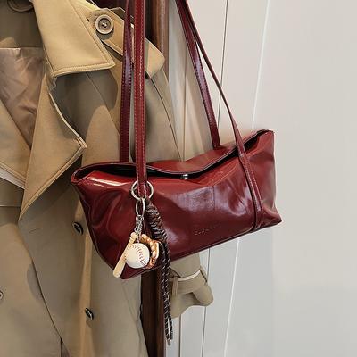 Sac à Bandoulière Minimaliste Style Coréen en Cuir Ciré, Sac à Main à Rabat pour l'Aisselle, Sac Fourre-tout Grande Capacité, Polyvalent