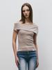 KITTY POTTERY Striped Off-Shoulder Short-Sleeve T-Shirt (Beige)