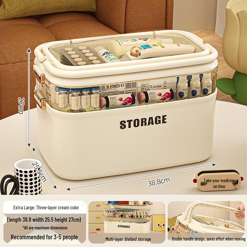 Large Capacity Multi-Layer Family Medicine Storage Box for First Aid and Medication Organization