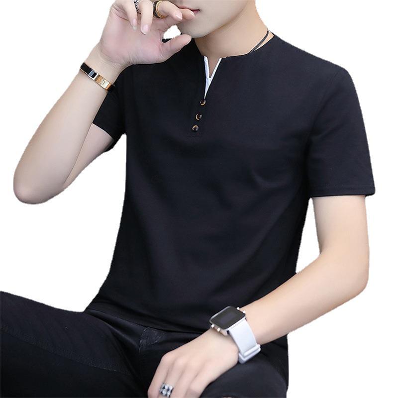 Men's Slim-Fit Cotton V-Neck T-Shirt - Short-Sleeved, 2026 Summer Trend, Korean Style Casual Top