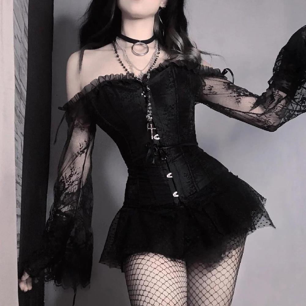 Corset Gothic Noir Dentelle Contrôle du Ventre