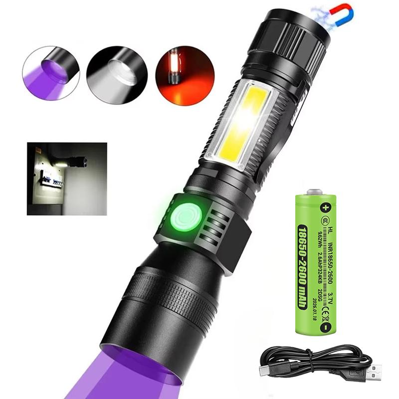 UV Light High Power Led Flashlight USB Rechargeable Camping Lantern Pets Urine Stains Black Light Led Ultraviolet Torch Lamp