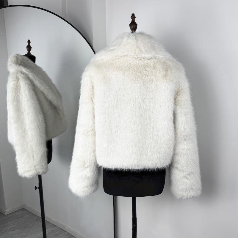 Wintermode Pelz Feder Oberbekleidung für Damen Revers Hohe Taille Warm Locker Langarm Pendelmantel Weiblich Pelz Feder