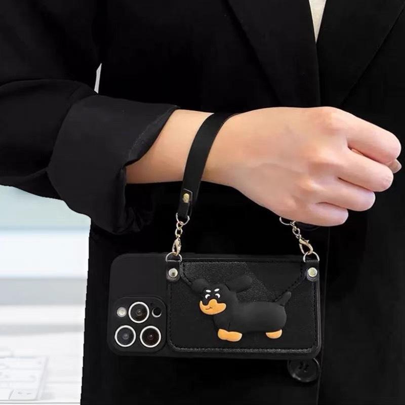For IPhone15 Pro Dog Wallet Card Case for Apple 16 Crossbody Rope 14 Handheld Rope All Inclusive