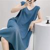 Large Size Loose Long Nightgown Simple Lazy Style Printed Sleeveless Tank Dress Sexy V-Neck V-Back Home Clothes Loungewear