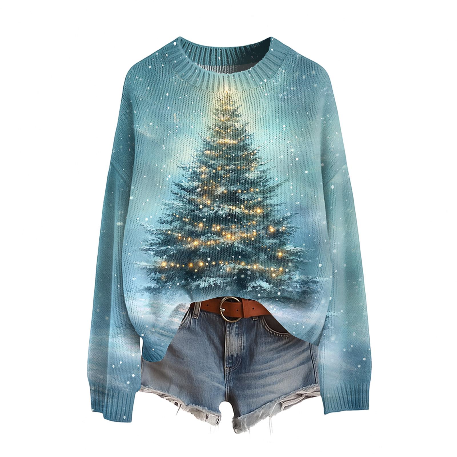 

Женский смешной женский рождественский свитер с круглым вырезом, рождественский джемпер, рождественский наряд, уродливый свитшот, рождественский костюм L синий