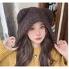 Autumn and Winter Plush Bear Knitted Hat Warm and Ear Protecting Cold Hat  Japanese-style Large Head Knitted Hat  Panda Element
