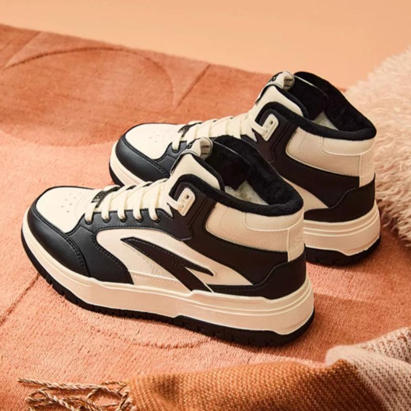 New Anta 982 Warm Slip Resistant High Top Skateboard Shoes Women's Black White 122448961-1