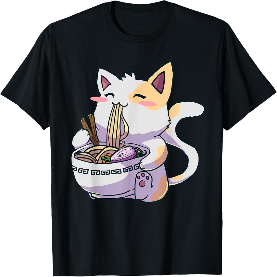 Ramen Cat Kawaii Anime Japanese Kawaii Neko T-Shirt S