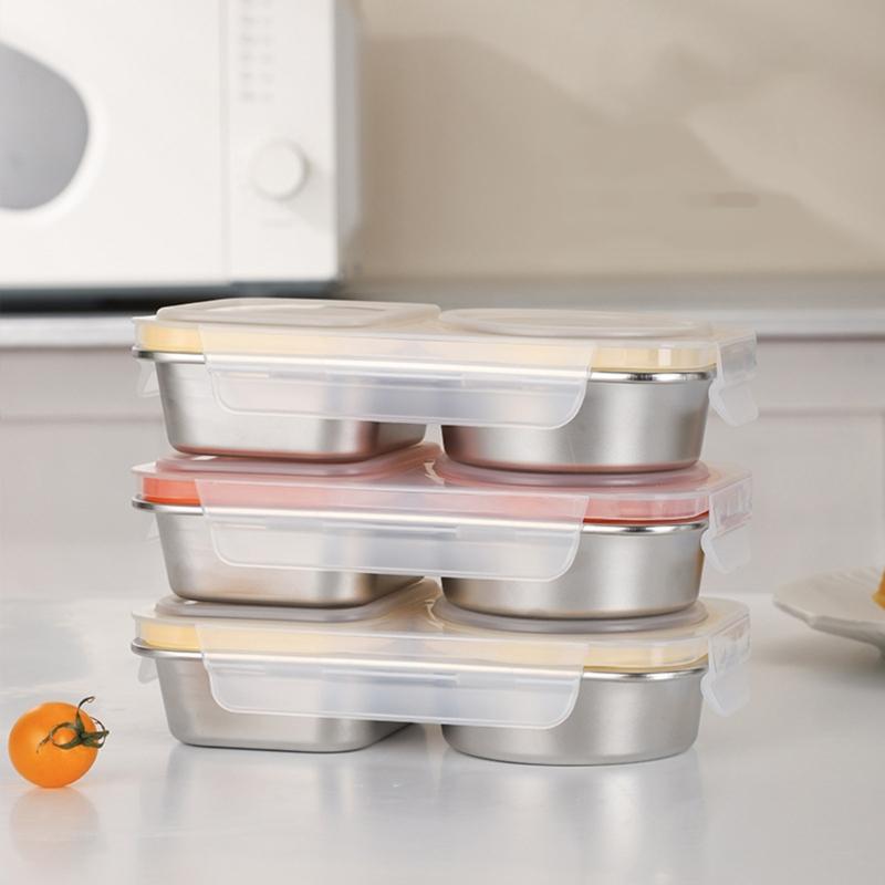 Stainless Steel Meal Preparation Container Double Compartments Lunch Holder For Offices Commutes And Outdoor Activity
