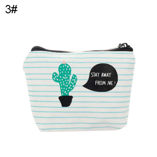Cactus Print Students Keychain Pencil Case Zipper Storage Coin Pouch Mini Bag