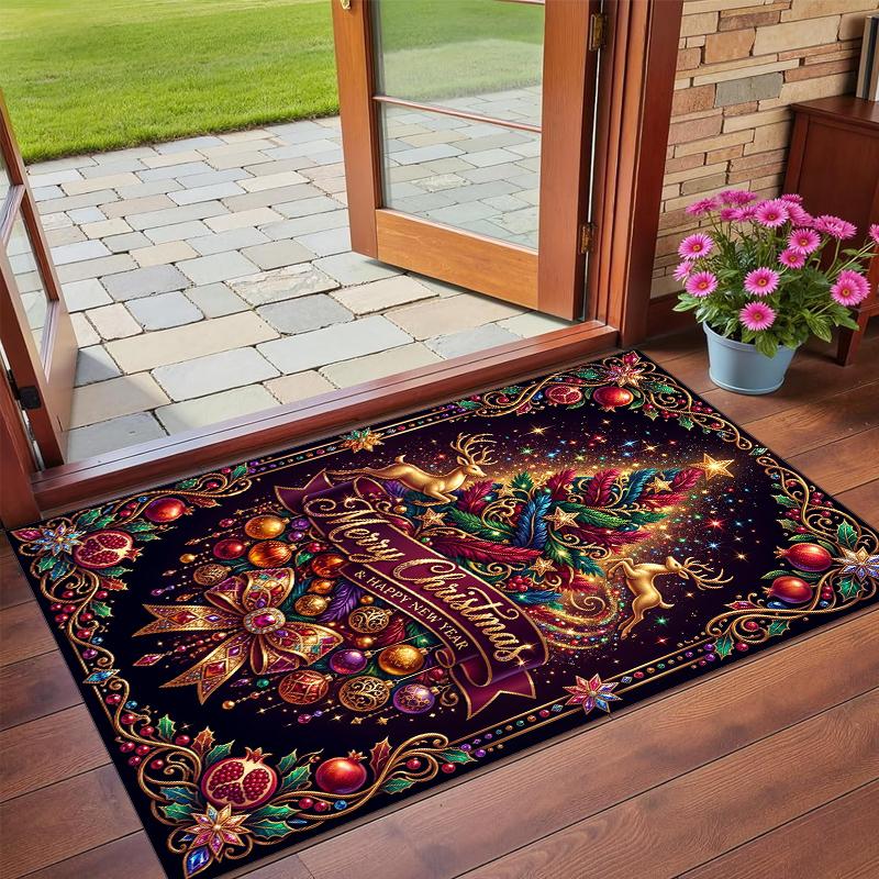 Christmas Printed Square Area Rug Soft Non Slip Floor Carpet For Bedroom Holiday Gift