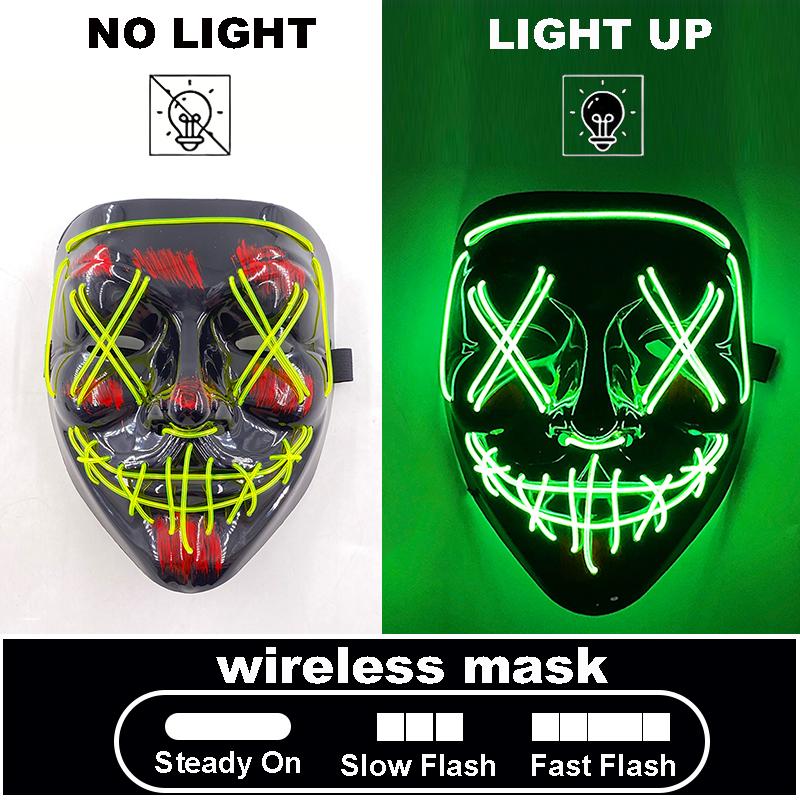 High Quality Rave Mask Decor Cosplay Purge Mask Halloween Horror Led Luminous Mask For Makeup Prom Party Cosplay Costume