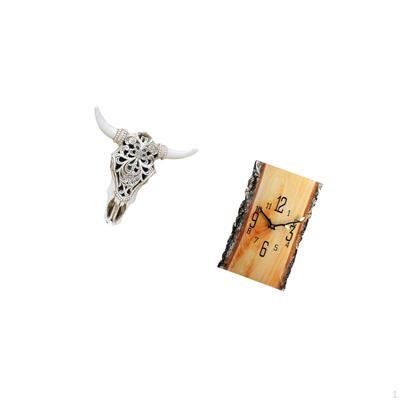 Tribal Bull Head Sculpture And Simulated Tree Stump Wall Clock Artful Hanging Decor for