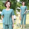 Summer Loose Fit Cotton Linen Two Piece Set for Middle Aged Women Slimming Casual Outfit