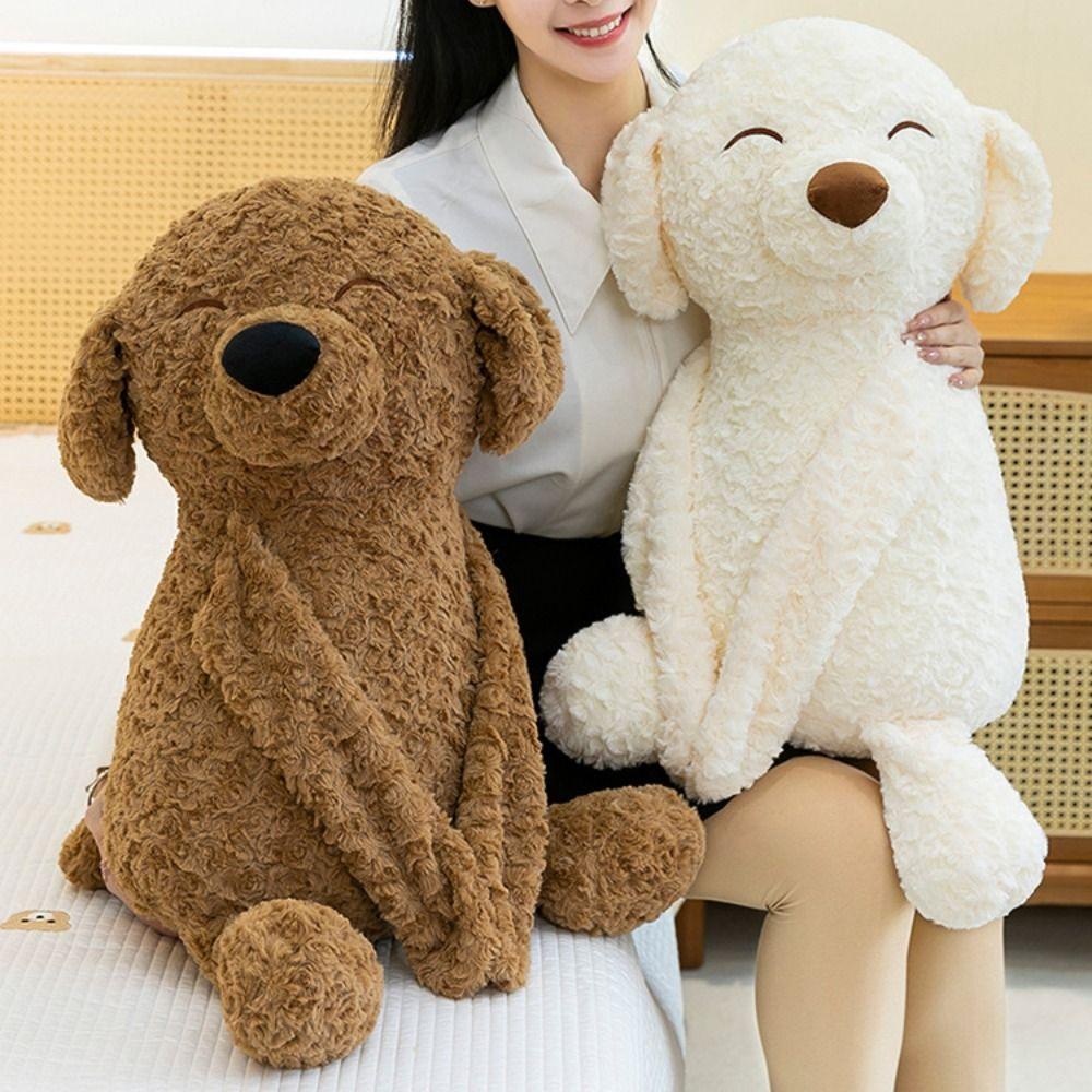Stuffed Animal Simulation Dog Plush Toy Brown&White Hug Dog Plush Dolls Birthday Gifts