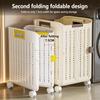 Household Storage Basket Foldable Hollow Out Dirty Clothes Basket with Movable Sliding Wheel Plastic Sorting Basket