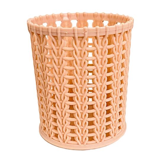 DYS Imitation Rattan Pen Holder, Round Hollow Desk Organizer, Large Capacity Pencil Cup for Pens Pencils Makeup Brushes, Nordic Office Home Decor