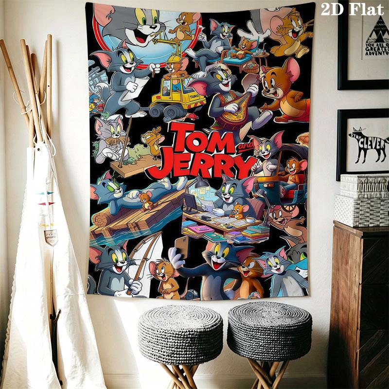 Tom and Jerry A Wall Hanging Printed Fabric Blanket Decorative Tapestries for Bedroom Living Room Home Decor