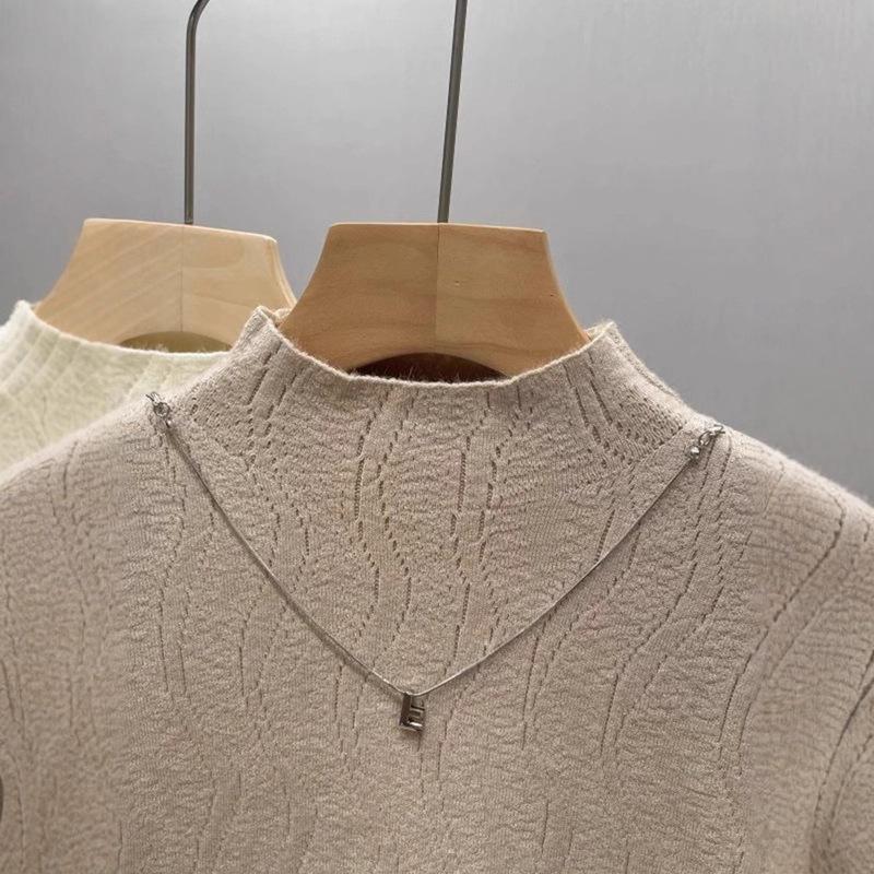 Autumn and winter fleece thickened sweater schoolgirl integrated fleece with semi-turtleneck knitted wool cashmere bottoming shirt top