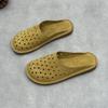 Johnature Handmade Cowhide Slippers Round Toe Flat Hollow-out Breathable Genuine Leather Slides