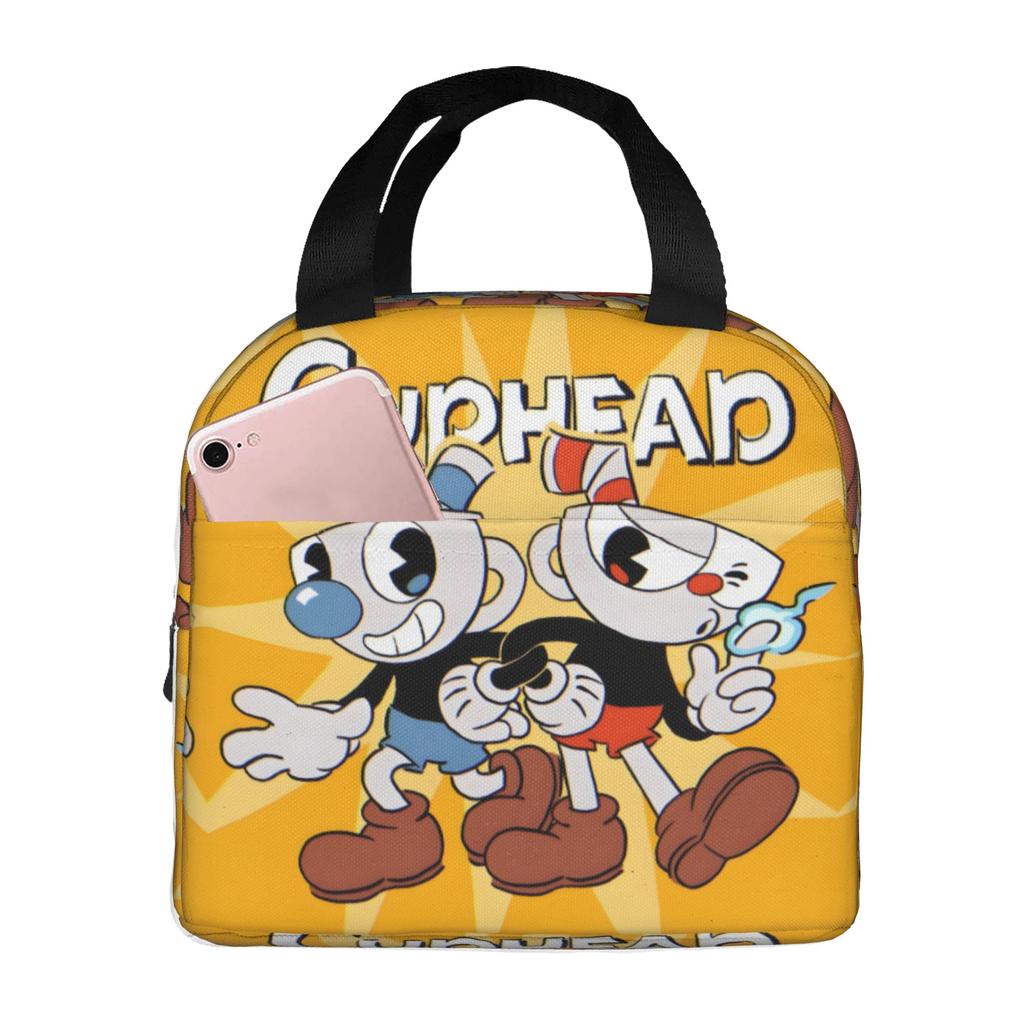 Custom Cupheads Resuable Lunch Box Women Men Leakproof Shooting Game Cooler Thermal Food Insulated Lunch Bag Office Work