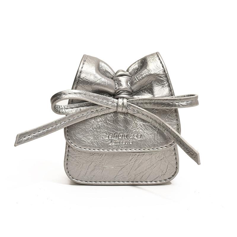 Adorable Korean Style Solid Color Girls Coin Purse With Cute Bow Fashionable Mini Chain Bag