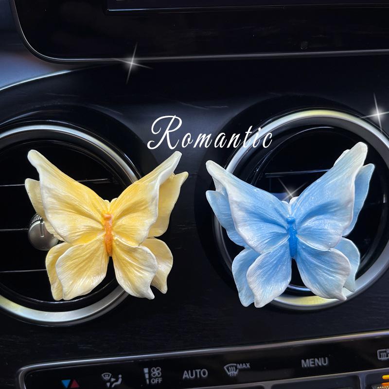 Luxury Butterfly Flower Car Air Freshener Vent Clip - Elegant Stone Aroma Diffuser for Women's Car Interior