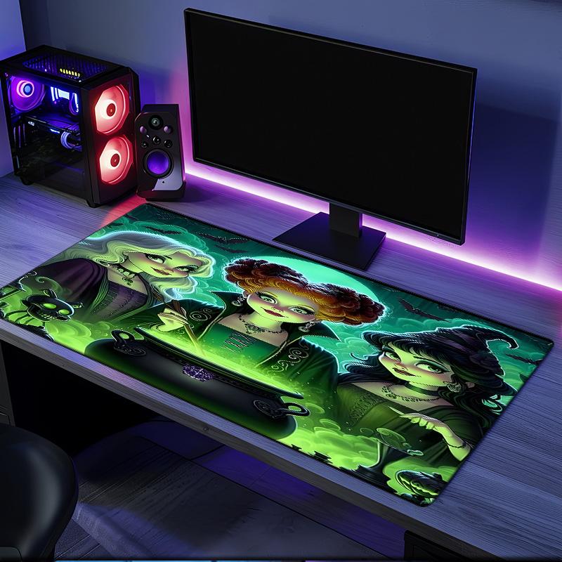 Witch Sisters In The Moonlight Mouse Pad, Rubber Base, Mouse Pad for Gamers and Office Use, Gaming Desk , Easy To Clean Mat Christmas fan gifts