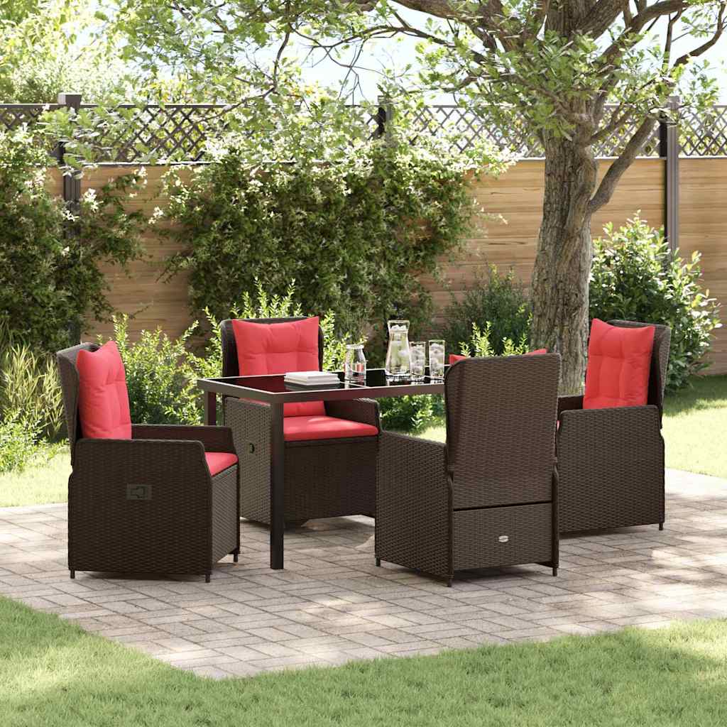 Garden Dining Set with Cushions 5 Pcs Brown Poly Rattan