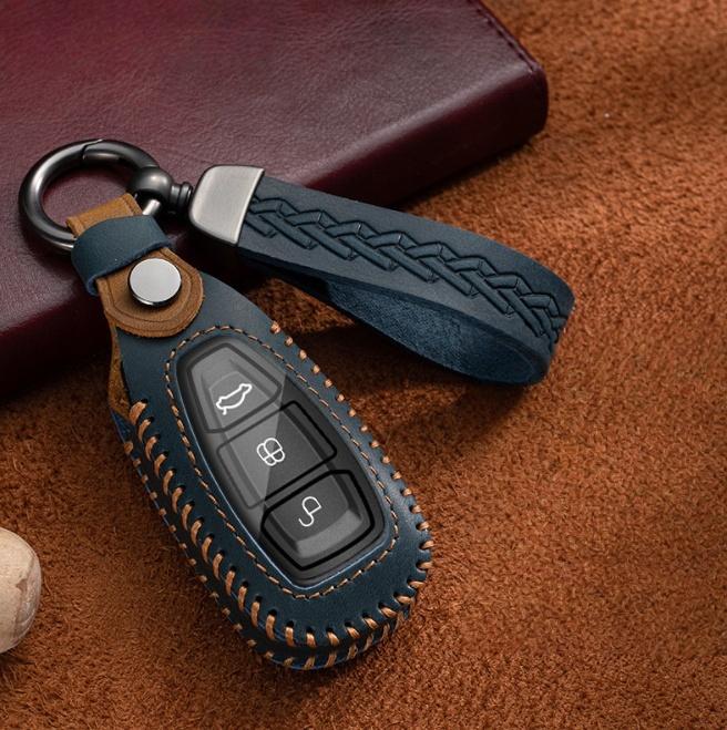 

Leather Car Remote Key Case Shell Cover Fob For Ford Focus 3 4 ST Mondeo MK3 MK4 Fiesta Fusion Kuga 2013 2014 2015 2017 2018 синій