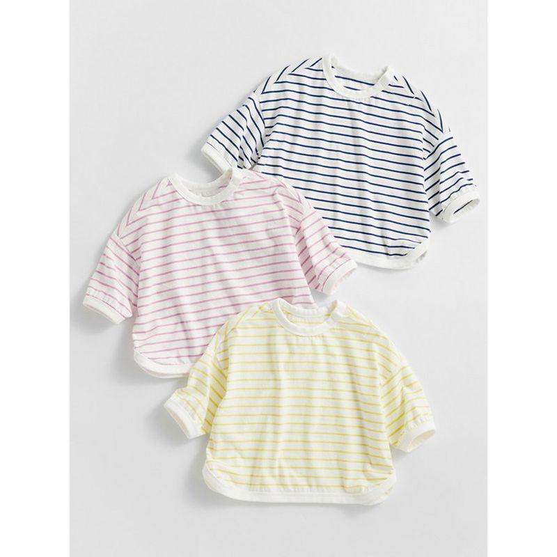 Girl Long Sleeves T-Shirt 2024 New Arrival Spring & Fall Boy's 3/4 Sleeve Kids Stripes Bottoming Shirt Baby 100% Cotton Coat