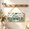 Beach House Wall Sign Summer Wooden Hanging Sign, Theme Welcome Front Door Decor with Themed Gifts Rope, Colorful Hanger for Seasonal Farmhouse Floral