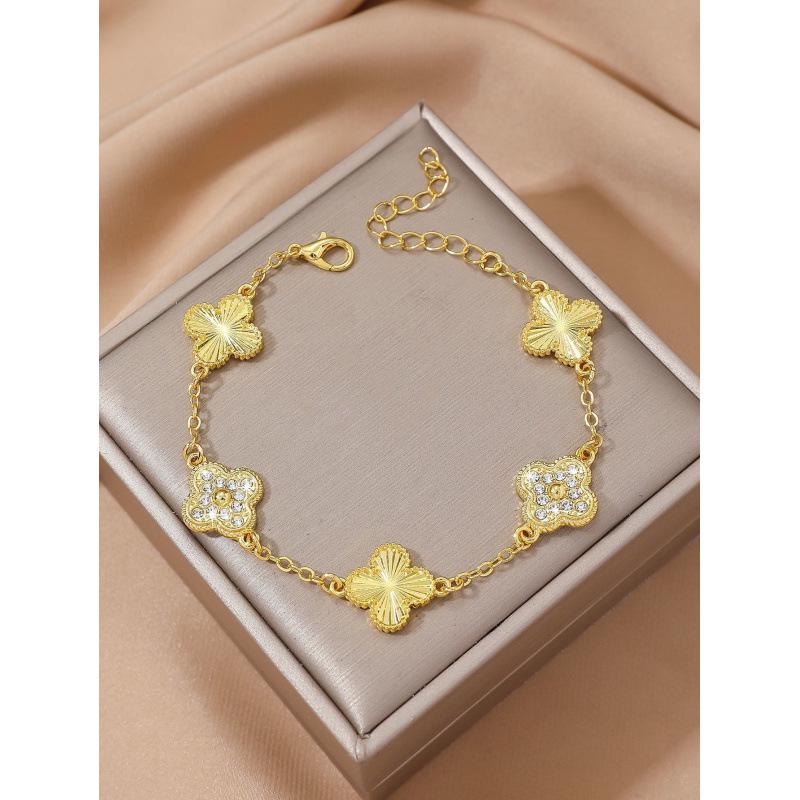 Элегантный браслет-клевер из страз на четыре листа, регулируемый - Универсальный женский подарок 2025 золотой