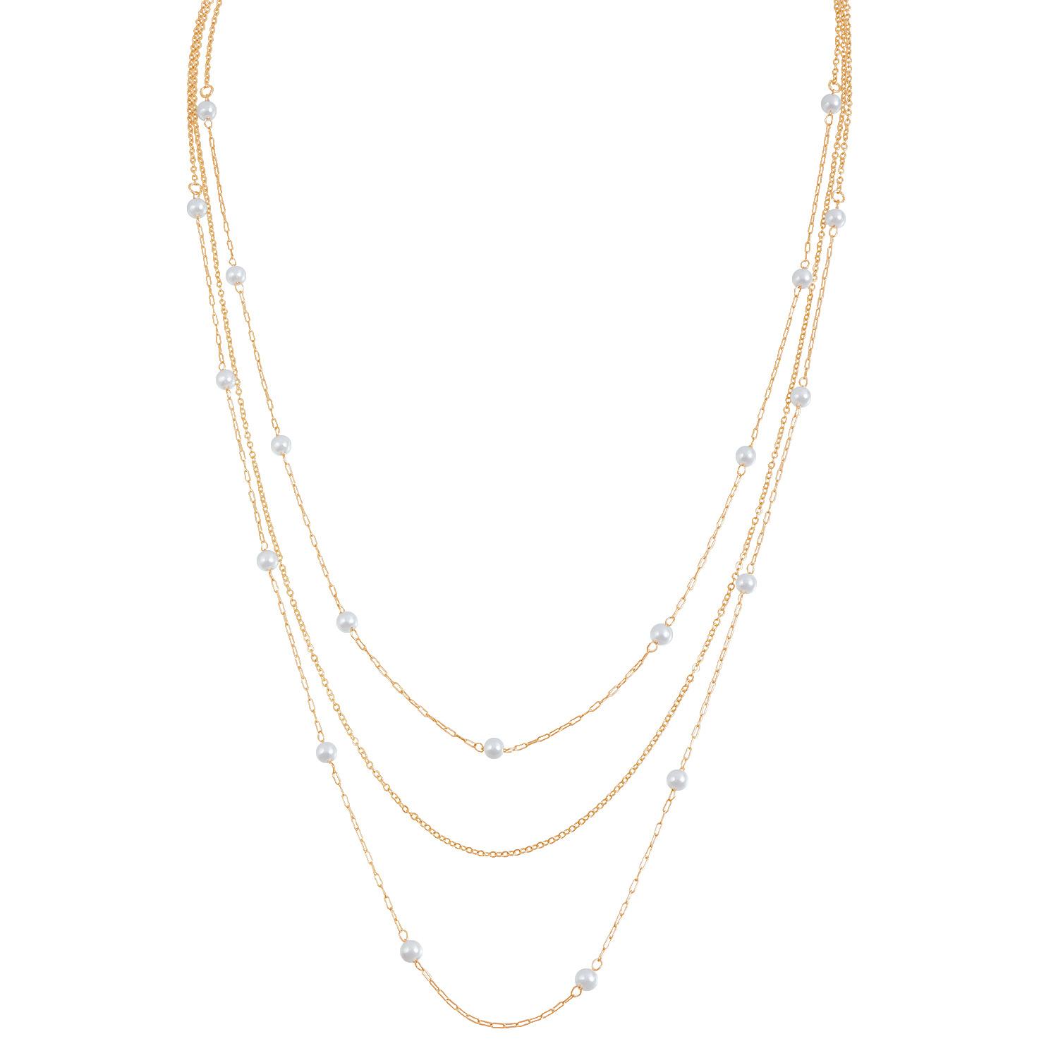 

European and American jewelry, long autumn and winter elegant imitation pearl level necklace women, geometric trend sweater chain золотой