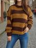 Autumn and Winter Fashion New Sweater Round Neck Contrasting Stripes Casual Retro Lazy Style Pullover 3565