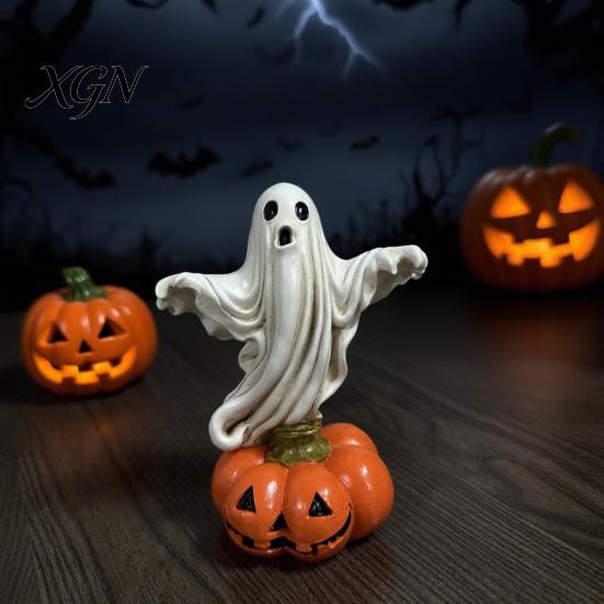 Creative Holiday Collection Figurines Halloween Ghost Figurine, Resin Miniature Chain Ghost, Face-Palm Pumpkin Craft Ornaments for Collections