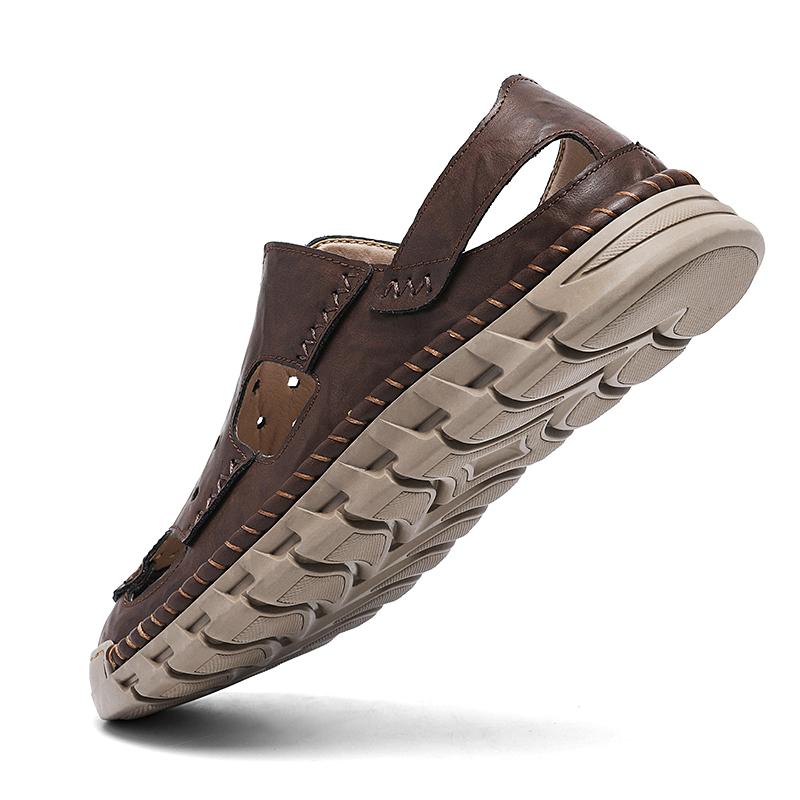 Pánské kožené sandály odolné, ručně vyráběné boty se šitím, neklouzavé boty s uzavřenou špičkou pro vnitřní venkovní pláž
