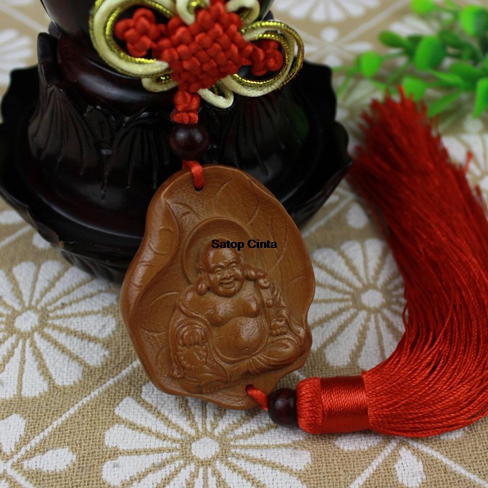 

Maitreya Car Pendant Chinese Traditional Style Wood Ingot Buddha Peach Carving Craft Gifts Absorb Blessing Car Hanging Ornaments