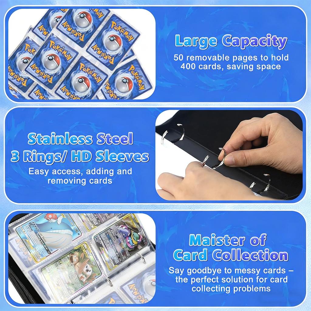 Card Album 4 Compartments, 400 Slots, with Handle, YOUKUKE Trading Card Binder